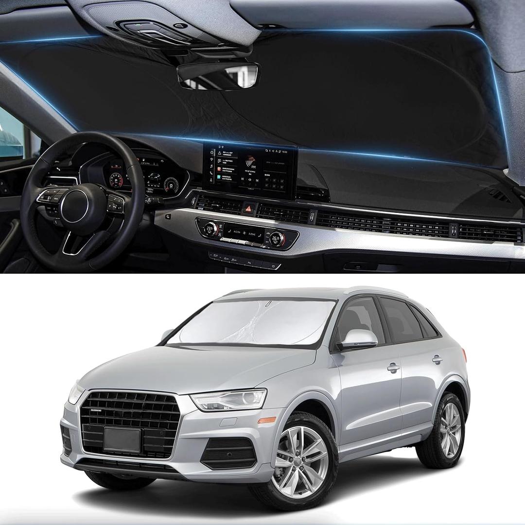 Custom fit Q3 Windshield Sunshade for 2013-2024 2025 2026 Audi Q3 Front Window Shades Cover for Windshield Sun Visor Screen Protector 210T Reflective Blocks UV Rays Cool Car Accessories