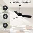 44'' Outdoor Ceiling Fan with Dimmable 3-Color LED Light, IP65 Waterproof for Patios Gazebos,Quiet DC Motor with 6 Speeds and Reversible Function, Remote Control for Patios, Industrial Style, Black
