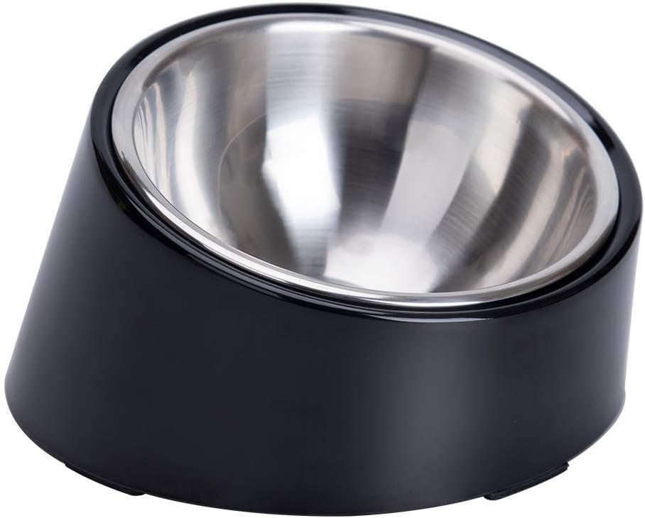 Super Design Mess Free 15 Slanted Bowl for Dogs and Cats, Tilted Angle Bulldog Bowl Dog Feeder, Non-Skid & Non-Spill, Easier to Reach Food S/0.5 Cup Dark Black