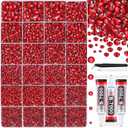 32000Pcs Resin Rhinestones with Tweezers for Crafting, Red Flatback Gems, Bedazzling Crystal with 3Pcs 10ml B7000 Jewelry Glue for DIY Crafts Clothing Tumblers Shoes Fabric Nail Art