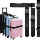 3 Packs Luggage Straps for Suitcases, 2 Luggage Connector Straps & Elastic Strap, Connect Up to 4 Suitcases ＆ Add a Bag, Heavy Duty Adjustable Travel Belt for 20-32 Inch Luggage, Black