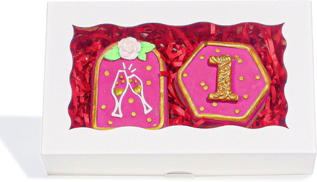 50pcs 7x4.33x1.5 Inch White Bakery Boxes with Window Cookies Chocolate Truffle Macaron Cakesickle Boxes Browines Treat Boxes for Christmas Valentine's Easter Mother's Day