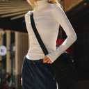 Womens Long Sleeve Turtleneck Shirt Crop Basic Tops Slim Fitted Top Going Out Y2K T Shirts (White, XS)