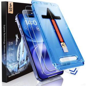 MAGIC JOHN 2 Pack for iPhone 16 6.1 inch Tempered Glass Screen Protector (Not Pro), Auto Dust-Elimination, Bubble Free, Easy Installation, HD Clear