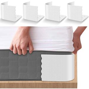 4PCS Bed Sheet Holders Straps Fitted for Thin Mattress,Keep Sheets in Place Corner Fastener Heavy Duty, Bedsheet Strap Grippers Stay Firm Bed Sheet Tightener Fit,Adjustable Hold Non-Slip (White)