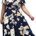 kissmay Women Dress Plus Size, V Neck Wrap Dresses for Women Plus Sized Dress Evening Autumn Dress for Women Summer Spring Dresses for Women 2025 Navy Blue White Yellow Size 16W