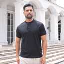Men's Short Sleeve Henley Shirt - Premium Fitted for Men - Comfortable Casual Daily Wear (Black, S)