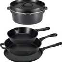 Amazon Basics Pre-Seasoned Cast Iron 5 Pieces Kitchen Pots and Pans Cookware Set, Black, 14.17 x 12.2 x 10.63 in