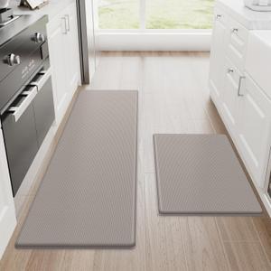 StepRite Kitchen Mats, 2PCS Kitchen Rugs, Cushioned Anti Fatigue Kitchen Mats for Floor, Non-Slip Standing Desk Mat, Waterproof Kitchen Rug Set for Kitchen, Floor, Office, 17.3"x30"+17.3"x47", Khaki