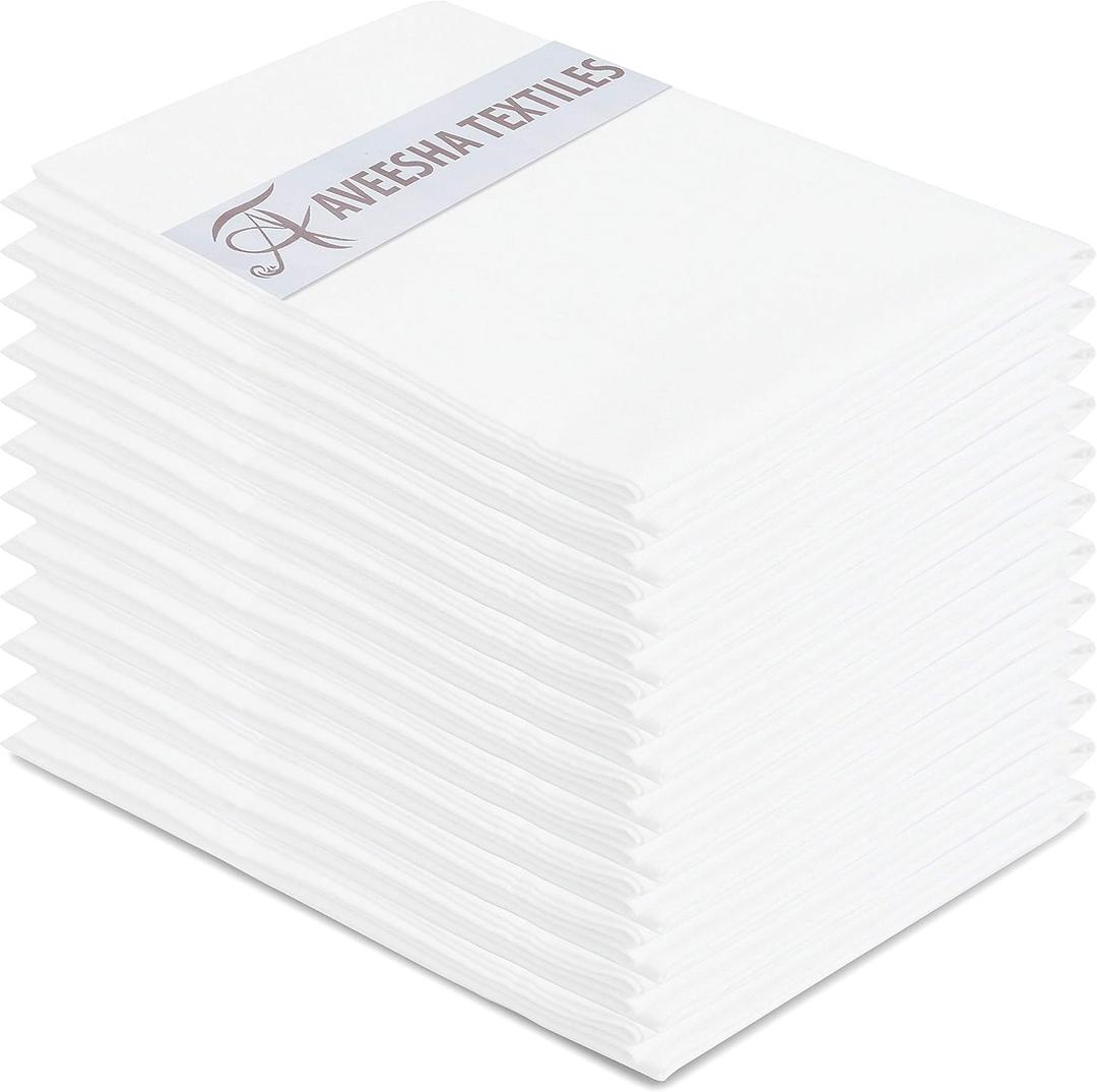 Aveesha 12 Pack Poly Cotton Pillow Cases - White Pillowcases - 180 Thread Count Percale Weave Pillow Covers - Perfect for Home, Hotels and Hospital Use (Queen 20" x 30")