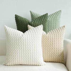JOJUSIS Pack of 2 Spring Decorative Throw Pillow Covers Farmhouse Boho Home Decor Striped Corduroy Square Pillowcases 24 x 24 Inch Green, Beige 