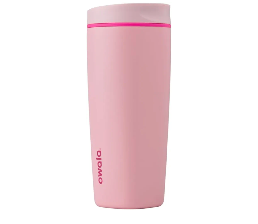 Owala SmoothSip Slider Insulated Stainless Steel Coffee Tumbler, Reusable Iced Coffee Cup, Hot Coffee Travel Mug, BPA Free 20 oz, Pink (Pucker Up