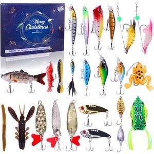 Fishing Advent Calendar 2025, Christmas Countdown 24 Days Fishing Lures Set for Fisher Adults Men Teen, Christmas Gifts Fishing Tackle Box