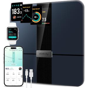 Etekcity FSA&HSA Eligible Smart Scale for Body Weight Fat, Digital Bathroom Weighing Machine for Accurate BMI Muscle Mass Composition, Home Use Apple Health Compatible Fitness Equipment (Black-Color Screen)