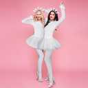 Sureio 3 Pcs Winter Snowflake Tutu Costume Christmas Woman Long Sleeved Dress Stocking White Headband for Cosplay Party (White, L)