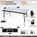 KingCamp Folding Camping Table Foldable, 55.1" x27.6" Aluminum Roll Up Table with Adjustable Height 6-7 Person Large Camp Tables Outdoor with Carrying Bag for BBQ, Patio, Picnic Loads 265 Lbs