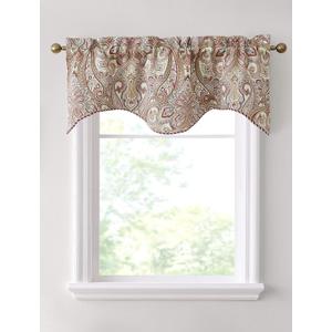HLC.ME Paris Paisley Thermal Insulated Blackout Decorative Rod Pocket Short Scalloped Curtain Valance for Kitchen, Bathroom, Basement and Small Windows (50 W x 20 L Inch, Spice Red)