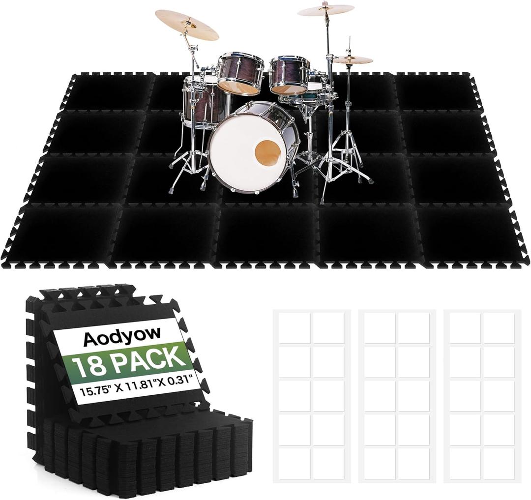 18 Pcs Sound Absorbing Interlocking Floor Mats Pads, 15.7" x 11.8" x 0.3" sound absorbing rug, Non-Slip Anti Vibration Sound Proof Puzzle Felt Padding, Piano Carpet Drum Rug for Music Studio