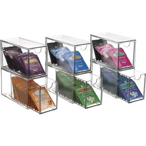 Transparent Tea Bag Storage Box, 6 PCS Large Bag with Lid, 6×2.3×3.3'' Single-Layer Thickened Drawer, Suitable for Cabinets, Kitchen