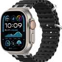 Upgraded Ocean Band Compatible with Apple Watch Ultra 3/2/1 49mm, S11/S10 46mm, 9/8/7 45mm, SE3/SE2/SE/6/5/4 44mm, 3/2/1 42mm, Metal Connector Breathable Sport Watch Strap for Men Women (Regular, A-Silver/Black)