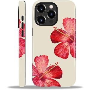 for iPhone 14 Pro Max Case [Compatible with Magsafe] Pattern Design for Women Girls Hybrid 2 Layer Hard Shell Silicone Protective Magnetic Cover, C Tropical Hibiscus Flower