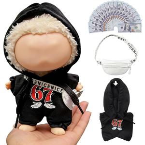 Street Style for LABUBU Clothes or LABUBU Outfits, 6-7 Graphic Hooded Romper with Fanny Pack,Streetwear Clothes for Collectible Dolls,Street Style Hoodie Outfit