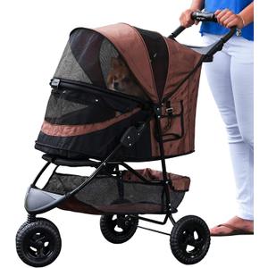 Pet Gear No-Zip Special Edition 3 Wheel Pet Stroller for Cats/Dogs, Zipperless Entry, Easy One-Hand Fold, Removable Liner, Cup Holder, Chocolate