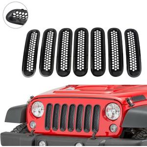 Wrangler Grill Inserts - Black Front Mesh Grille Guard Cover Clip-in Fits For Jeep JK Wrangler JKU Unlimited Rubicon Sahara Sport Freedom 2007-2017(Not Fits Wrangler Unlimited Sahara 16-17)