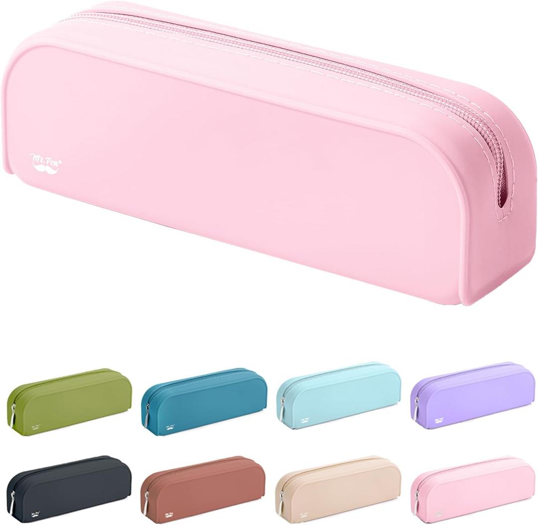 Mr. Pen- Silicone Pencil Case, Light Pink Pencil Pouch, Pencil Case Small, Pencil Pouch Aesthetic