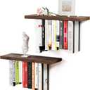 Floating Bookshelves for Wall, Rustic Wood Hanging Wall Bookshelf, Upside Down Book Shelf and Wall Mounted Bookshelves for Home Decor in Bedroom, Living Room, Carbonized, 2 Pack (16.5 in, Brown)