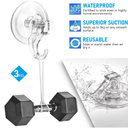 Quntis Suction Cup Hooks 3 Pack, Multi-Purpose Clear Shower Suction Hooks Waterproof Heavy Duty Wreath Hanger for Bathroom, Window, Towel, Shower Wall, Tile, Glass Door, Camper (Transparent)