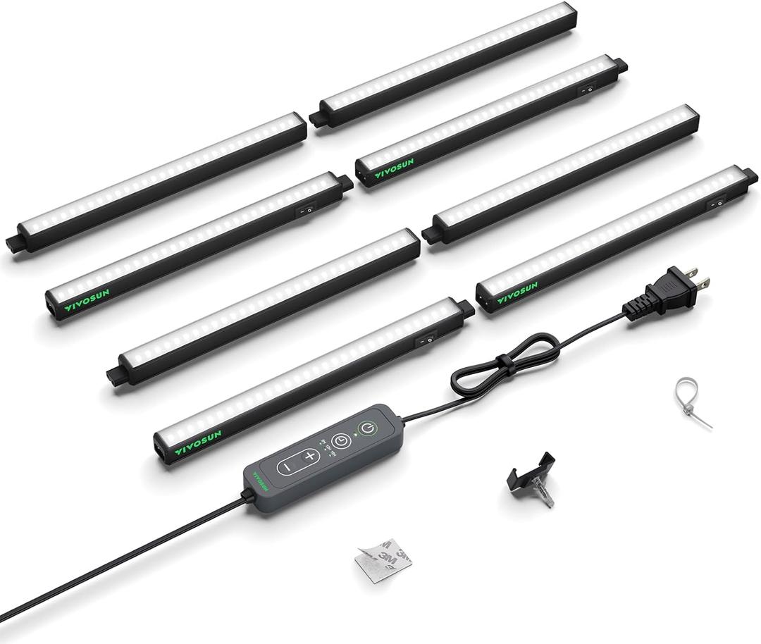 VIVOSUN T5 Grow Lights for Indoor Plants, 5000K Full Spectrum 56W (8 x 7W), 1FT LED Plant Light Strip with Timer & Dimming Controller for Seed Starting, Hydroponics, SGS Compatible, Linkable, 8-Pack (Black)
