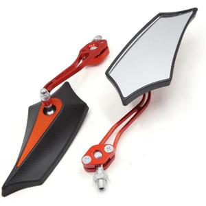 Black Orange Adjustable Pentagon Side Rear View Mirror for Motorcycle Scooter 2 Pcs Item Replacement