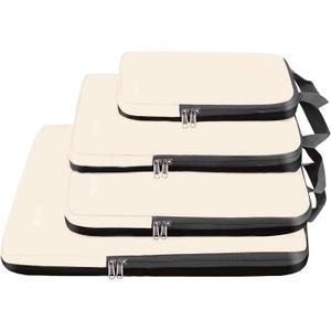BAGAIL 4 Set Compression Packing Cubes Travel Accessories Expandable Packing Organizers (Cloth Pattern, 4-Beige), 13.75 inches x 12.75 inches x 4.5 inches