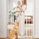 40" Extra Tall Baby Gate for Stairs, Auto Close Stroller Friendly Dog Gate Indoor for Doorways, Pressure Mounted 29"-40" Wide Baby Gate, Easy Walk Through Gate for Children & Pets, White