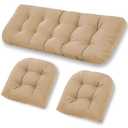 cnsmak Patio Furniture Cushions Outdoor, Waterproof Wicker Chair Cushions Set of 3, 1 Loveseat & 2 Seat Pads, Thick Outdoor Replacement Cushions for Porch Lawn Bench Couch Sofa Swing, Khaki