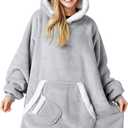 Giggling Getup Wearable Blanket Hoodie for Women and Men Gifts for Women Mom Wife Sherpa Fleece Hooded Blanket Sweatshirt Warm Cozy Sherpa Wearable Throw with Pocket & Sleeves for Adult Standard Gray