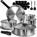 CAROTE Pots and Pans Set, Stainless Steel Cookware Set Detachable Handle, Induction Kitchen Cookware Sets with Removable Handle, RV Cookware Set, Oven Safe