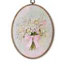 Vintage Pink Bow Floral Bouquet Oval Wall Art Framed, White Floral Oval Wall Decor, Vintage Flower Hanging Canvas Prints Wall Sculptures for Bedroom Living Room Decor, 8.5x11.5 Inch 2 pcs