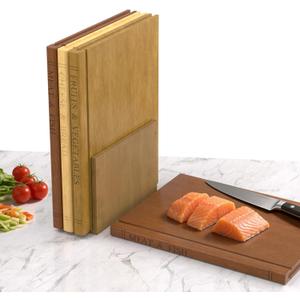 Book Cutting Board Set with Wooden Stand-Wooden Kitchen Cutting Boards That Look Like Books for Vegetables Cheese Meat, Chopping Board Gift Set for Home Cooks & Kitchen Decor