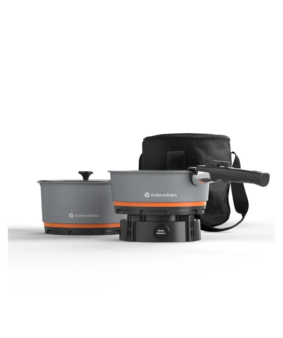 Nomad Cooking System, Electric Camping Stove 200-1000W with Pan & Pot, 120V Portable Outdoor Cooking Gear Set, Windproof Cookware for RV, EV, Overland, Vanlife, Car Camping