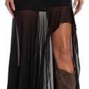 GORGLITTER Women's High Slit Mesh Skirt Y2k Goth Sheer Ruched Bodycon Asymmetrical Long Skirts with Shorts (Black, S)