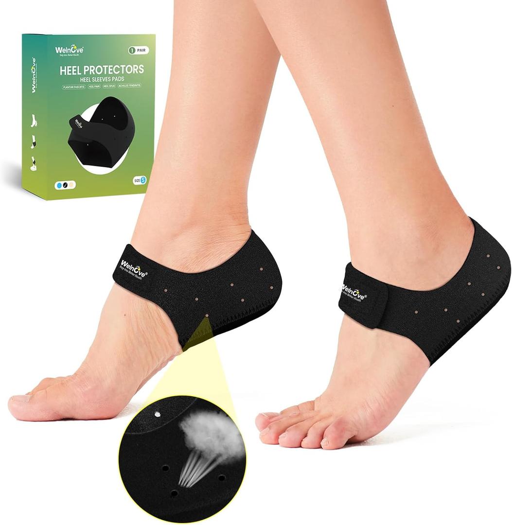 Plantar Fasciitis Gel Heel Protectors - Welnove Heel Cups for Women Men Heels Spur Pain Relief - Heel Inserts Pads for Achilles Tendonitis Dry Cracked Heel Support Cushion (W 4.5-9 / M 5-8) (S - Men 5-8  Women 4.5-9, Black)