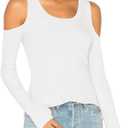 Mippo Cold Shoulder Tops for Women Long Sleeve Workout Tops | Loose Fit, Off the Shoulder Top, Thumb Holes, Lightweight, Yoga and Casual, Easy yo Care (White, M)