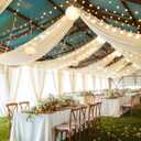 6 Panels Ivory Ceiling Drapes with Lights String for Weddings Ceiling Drapes 5ftx30ft Wedding Draping Fabric Sheer Curtains Tulle Ceiling Drapery Wedding Decorations for Party Ceremony Stage Swag