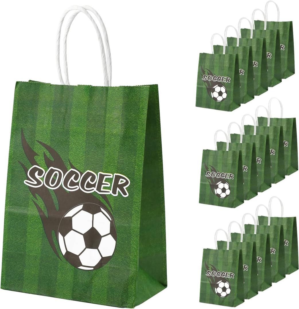 2 x PEUTIER 16pcs Football Party Bags with Handles - Soccer Themed Goodie Bags for Boys, Kids, Adults - Birthday Gift Supplies (Style 7)