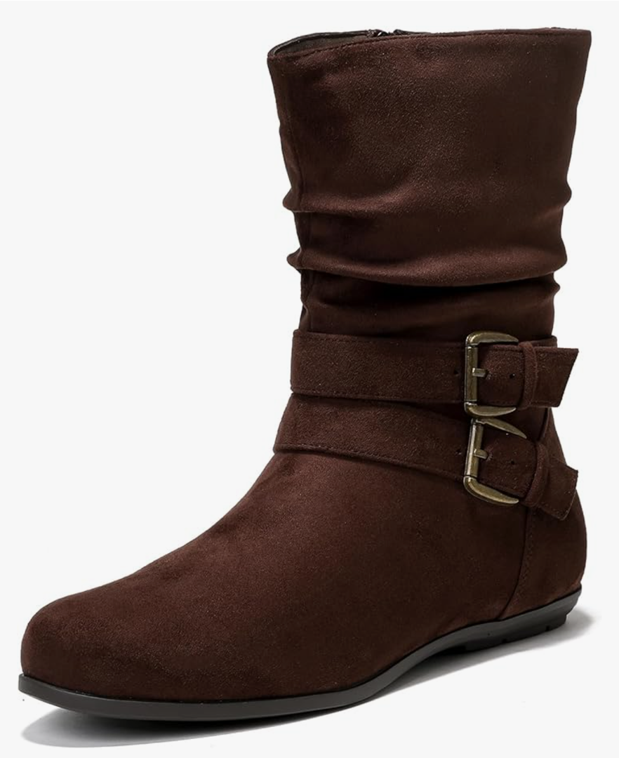 Luoika Women's Wide Width Ankle Boots - Black Brown Short Boots Block Low Heel Side Zipper Booties. Size 9.