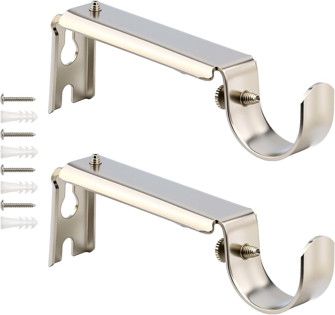 HOME MASTER HARDWARE Curtain Rod Bracket, Adjustable Curtain Rod Holders Brackets for Wall,Heavy Duty Curtain Hangers for 1 Inch Rods, 2 Pack, Satin Nickel
