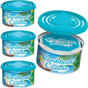 LITTLE TREES Car Air Freshener | Fiber Can Provides Long Lasting Scent for Auto or Home | Recycled Fiber | Caribbean Colada, 4 Air Fresheners