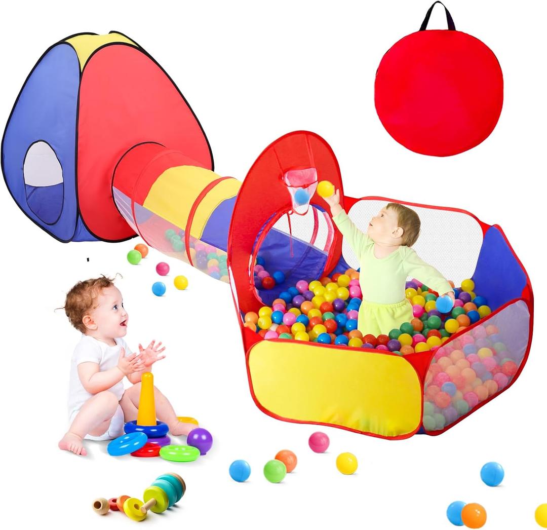 3 in 1 Kids Play Tent for Toddler with Baby Ball Pit and Play Tunnel, Children Indoor Outdoor Playhouse with Climbing Tunnel Toy for Toddlers, Boys and Girls Best Birthday GiftsNo Balls
